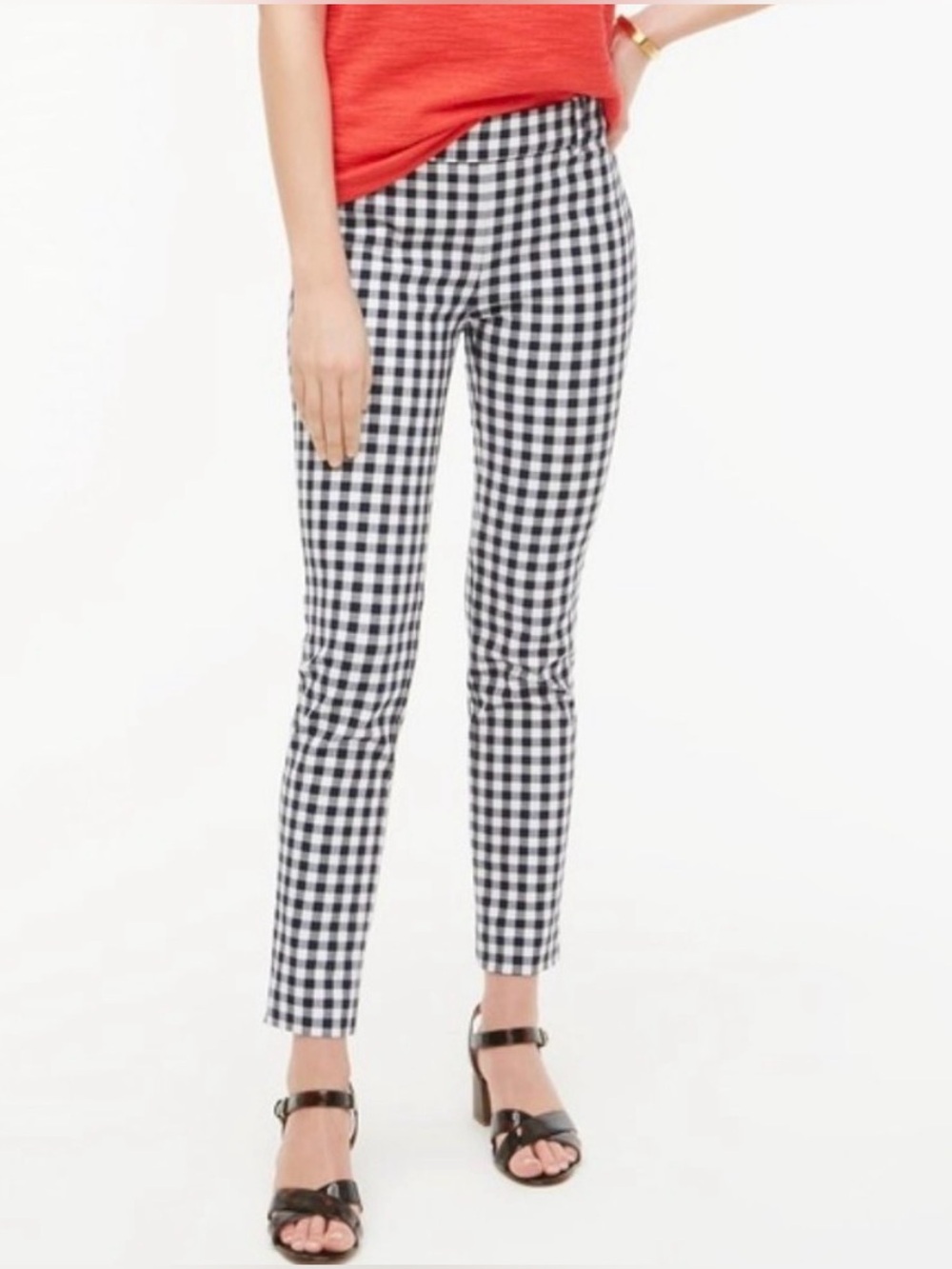 J.Crew Winnie Ankle Pants Navy Blue White Houndstooth Stretch Size 8